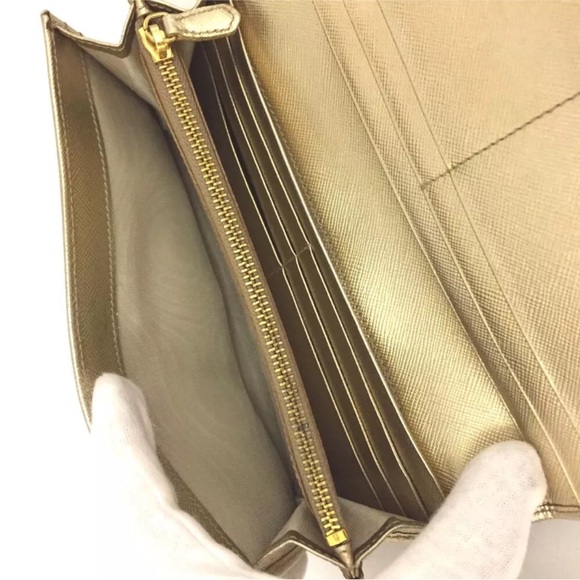 🎁 PRADA Gold Metallic Saffiano Leather Long Wallet - Picture 5 of 5